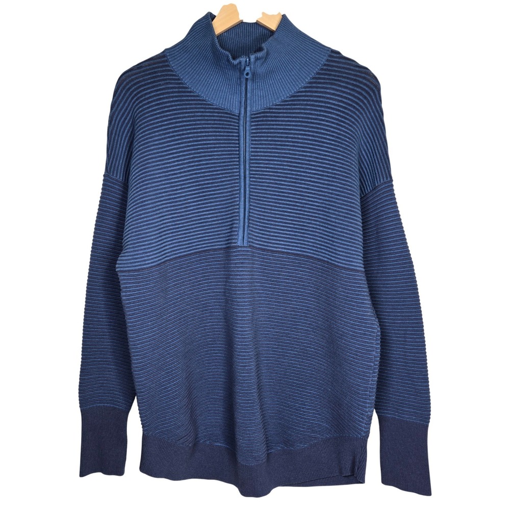 OFFLINE by Aerie Home Stretch Ribbed Sweater Quarter Zip Blue Pullover Sweater L